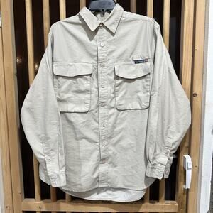 Ex Officio Shirt Men Medium Beige Travel Wear Long Sleeve Outdoor Safari Pockets